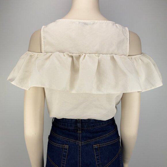 MYM Off White Girlhoodcore ruffles Blouse Button Crew round Neck s S - Picture 4 of 9